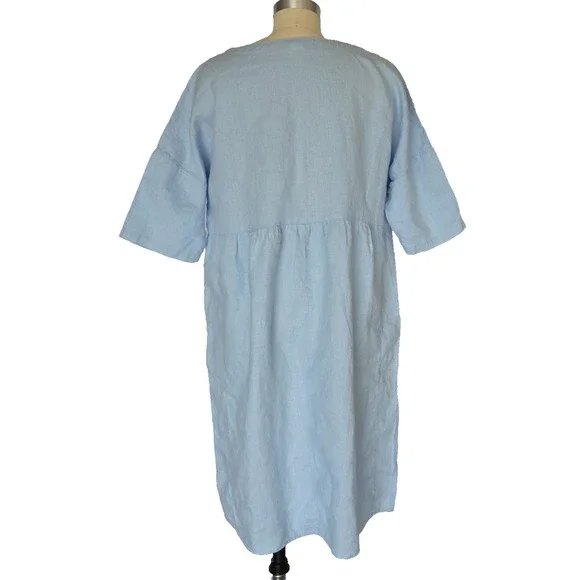 Lintico 100% Linen A Line Midi Dress Size M New Baby Blue Lagenlook Valencia - Picture 8 of 10